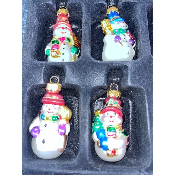 Set Of 16 Handcrafted Glass Snowman Ornaments Hand Crafted Original Box - Picture 3 of 6